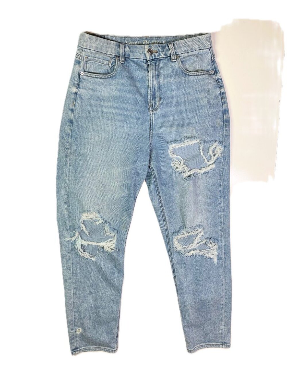 American Eagle Stretch 12 Long Curvy Mom Jean Distressed Destroyed
